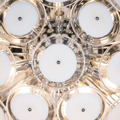 Modernist White and Clear Disc Murano Chandelier with Polished Nickel Frame
