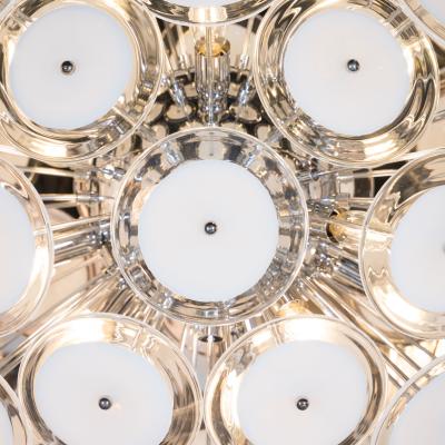Modernist White and Clear Disc Murano Chandelier with Polished Nickel Frame