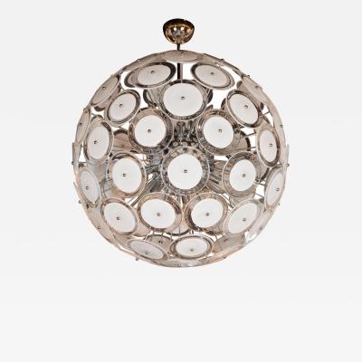 Modernist White and Clear Disc Murano Chandelier with Polished Nickel Frame