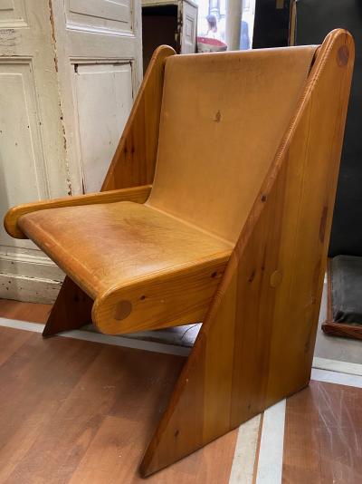 Modernist pure design pair of solid pine and leather pair of chairs
