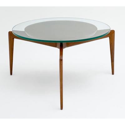 Modernist side table with glass top
