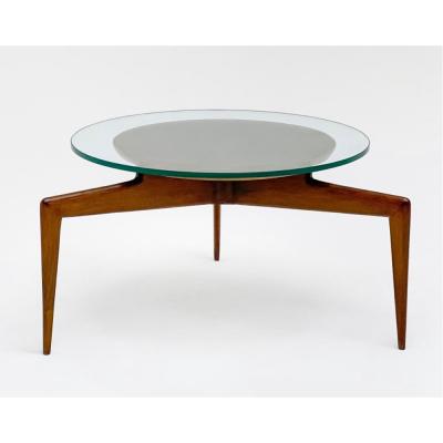 Modernist side table with glass top
