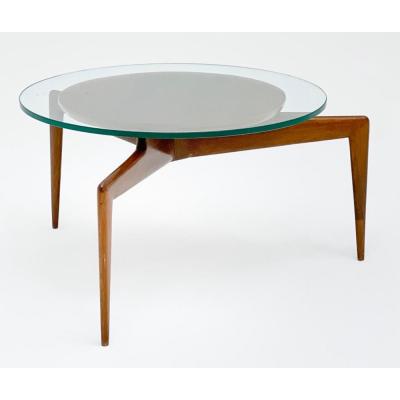 Modernist side table with glass top