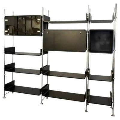 Modular Wall Unit by Michel Ducaroy Lacquered Wood and Steel France 1970s