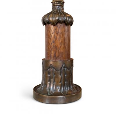 Mogens Ballin Art Nouveau Table Lamp in Bronze and Oak by Mogens Ballin