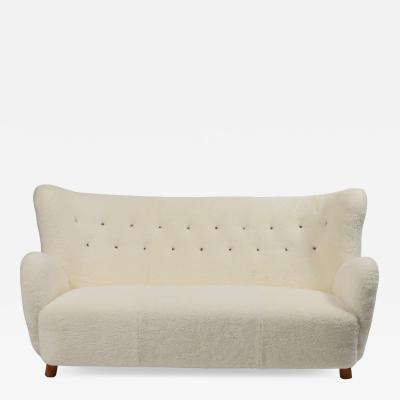 Mogens Lassen Rare Sofa in Ivory Sheepskin by Mogens Lassen