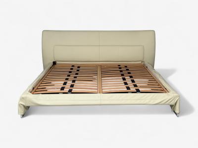 Molteni C Cream Leather Chrome King Size Bedframe Italy 21st C