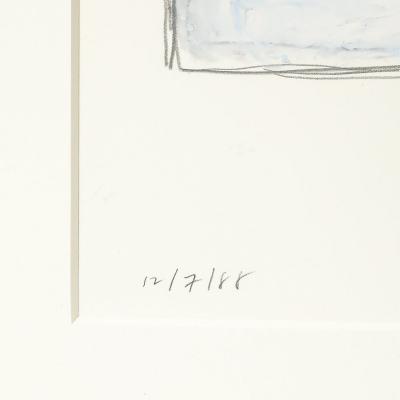 Mona Mark Mid Century Modernist Abstract Lithograph in Blue and White Signed Mona Mark