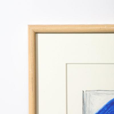 Mona Mark Mid Century Modernist Abstract Lithograph in Blue and White Signed Mona Mark