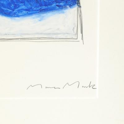 Mona Mark Mid Century Modernist Abstract Lithograph in Blue and White Signed Mona Mark