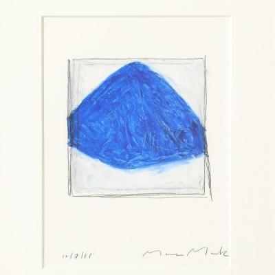 Mona Mark Mid Century Modernist Abstract Lithograph in Blue and White Signed Mona Mark