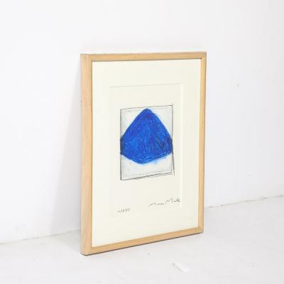 Mona Mark Mid Century Modernist Abstract Lithograph in Blue and White Signed Mona Mark