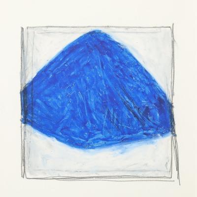 Mona Mark Mid Century Modernist Abstract Lithograph in Blue and White Signed Mona Mark