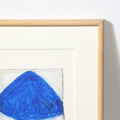 Mona Mark Mid Century Modernist Abstract Lithograph in Blue and White Signed Mona Mark