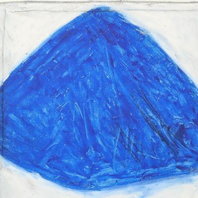 Mona Mark Mid Century Modernist Abstract Lithograph in Blue and White Signed Mona Mark