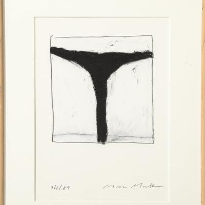 Mona Mark Mid Century Modernist Abstract Lithograph in White and Black Signed Mona Mark