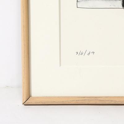 Mona Mark Mid Century Modernist Abstract Lithograph in White and Black Signed Mona Mark