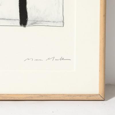 Mona Mark Mid Century Modernist Abstract Lithograph in White and Black Signed Mona Mark