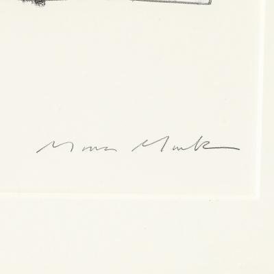 Mona Mark Mid Century Modernist Abstract Lithograph in White and Black Signed Mona Mark