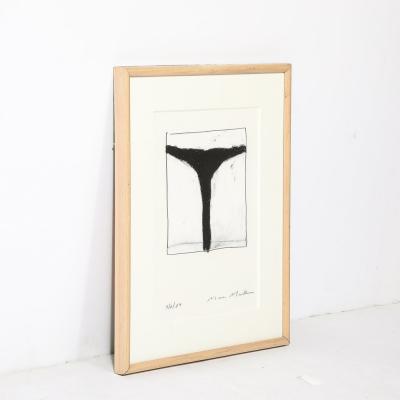 Mona Mark Mid Century Modernist Abstract Lithograph in White and Black Signed Mona Mark