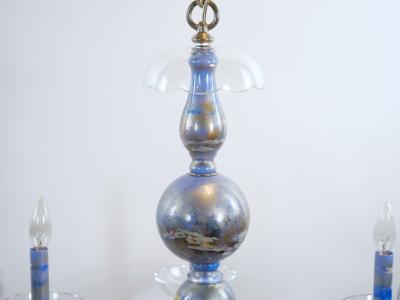 Monet water Lilies Blue Silvered Decoupage Glass Chandelier