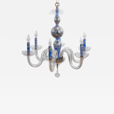 Monet water Lilies Blue Silvered Decoupage Glass Chandelier