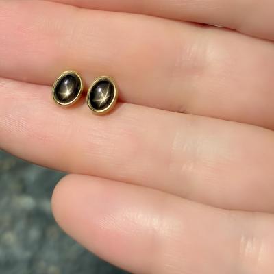 Monica Marcella Black Star Sapphire Oval One of a Kind Stud Earrings Monica Marcella 2024