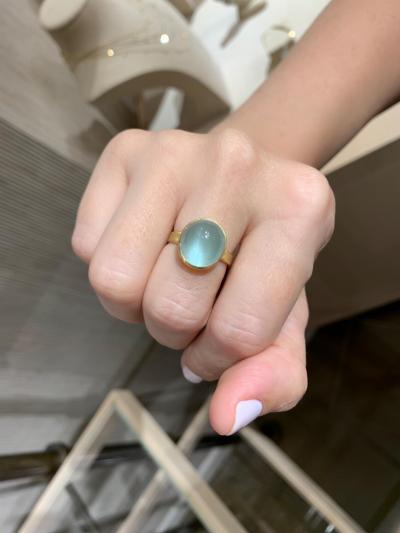 Monica Marcella Glowing Aquamarine Round Cabochon Yellow Gold Ring Monica Marcella 2023