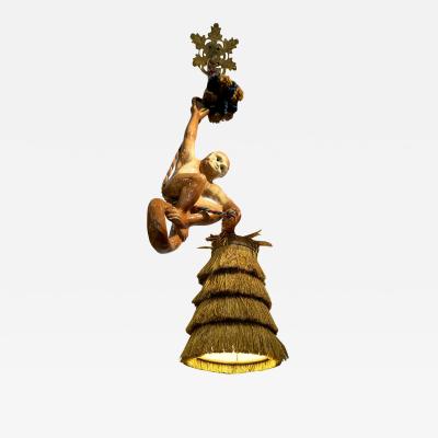 Monkey suspension lamp in glazed terracotta France circa 1930