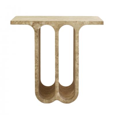 Monolithic Ivory Travertine Arch Consoles Italy Modern 1980 Set of Two