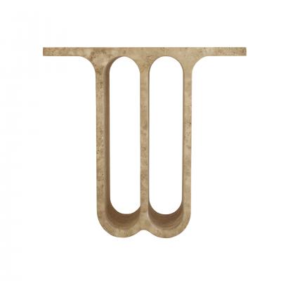 Monolithic Ivory Travertine Arch Consoles Italy Modern 1980 Set of Two