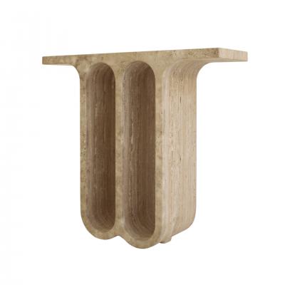 Monolithic Ivory Travertine Arch Consoles Italy Modern 1980 Set of Two