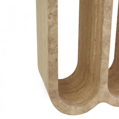 Monolithic Ivory Travertine Arch Consoles Italy Modern 1980 Set of Two