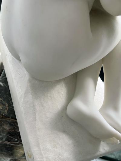 Monsieur Vanet French Carrara Marble Sculpture 19th Century Nude Neoclassical Mother Child