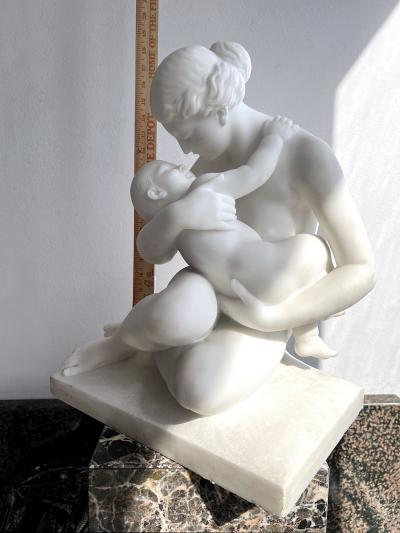 Monsieur Vanet French Carrara Marble Sculpture 19th Century Nude Neoclassical Mother Child