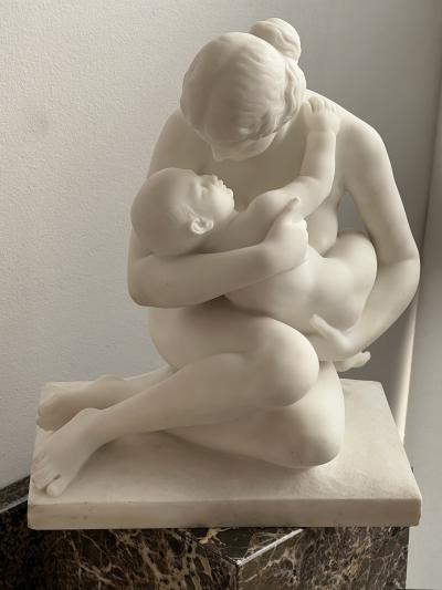 Monsieur Vanet French Carrara Marble Sculpture 19th Century Nude Neoclassical Mother Child