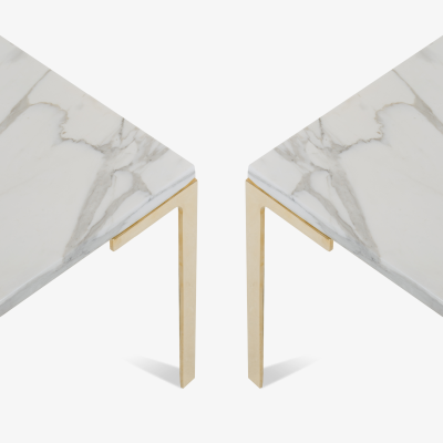 Montage Astor Brass Occasional Tables in Carrara Marble by Montage Pair