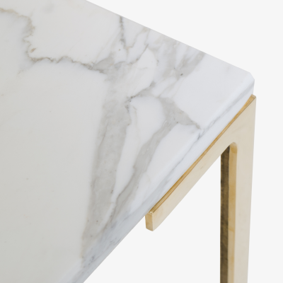 Montage Astor Brass Occasional Tables in Carrara Marble by Montage Pair