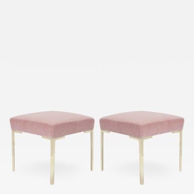 Montage Astor Petite Brass Ottomans in Blush Mohair by Montage Pair