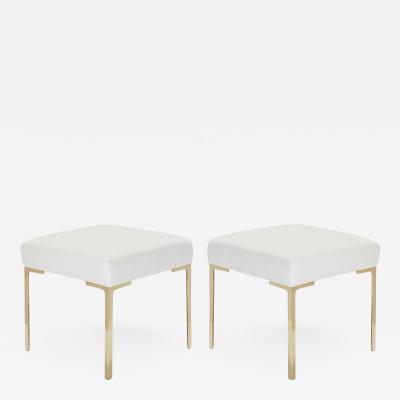 Montage Astor Petite Brass Ottomans in Snow Velvet by Montage Pair