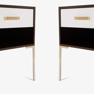 Montage Astor Tall Brass Nightstands in Ebony and Ivory Walnut by Montage