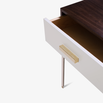 Montage Astor Tall Brass Nightstands in Ebony and Ivory Walnut by Montage