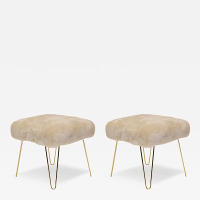Montage Faux Fur Ottomans on Brass Hairpin Legs Pair