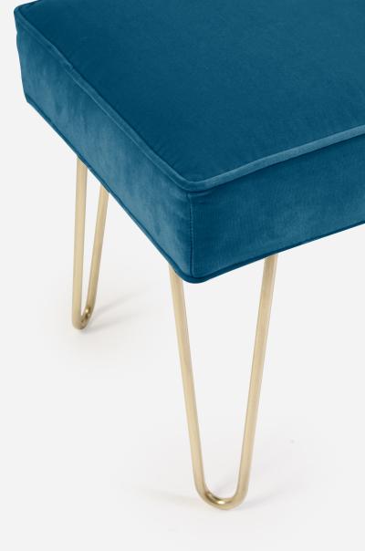 Montage Petite Brass Hairpin Ottomans in Indigo Velvet