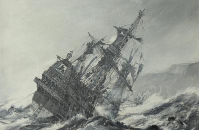 Montague Dawson A Galleon in Distress by Montague Dawson