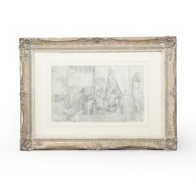 Montague Dawson Montague Dawson pencil sketch on paper of Trawler Men sorting the catch