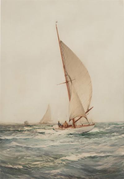 Montague Dawson Six Metre Class boat by the Lymington Spit 