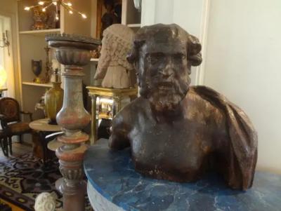 Monumental 17th Century Italian Baroque Carved Wood Bust