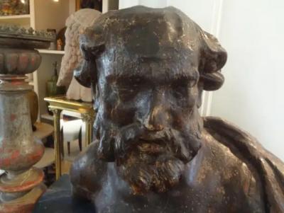 Monumental 17th Century Italian Baroque Carved Wood Bust