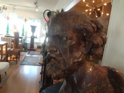 Monumental 17th Century Italian Baroque Carved Wood Bust